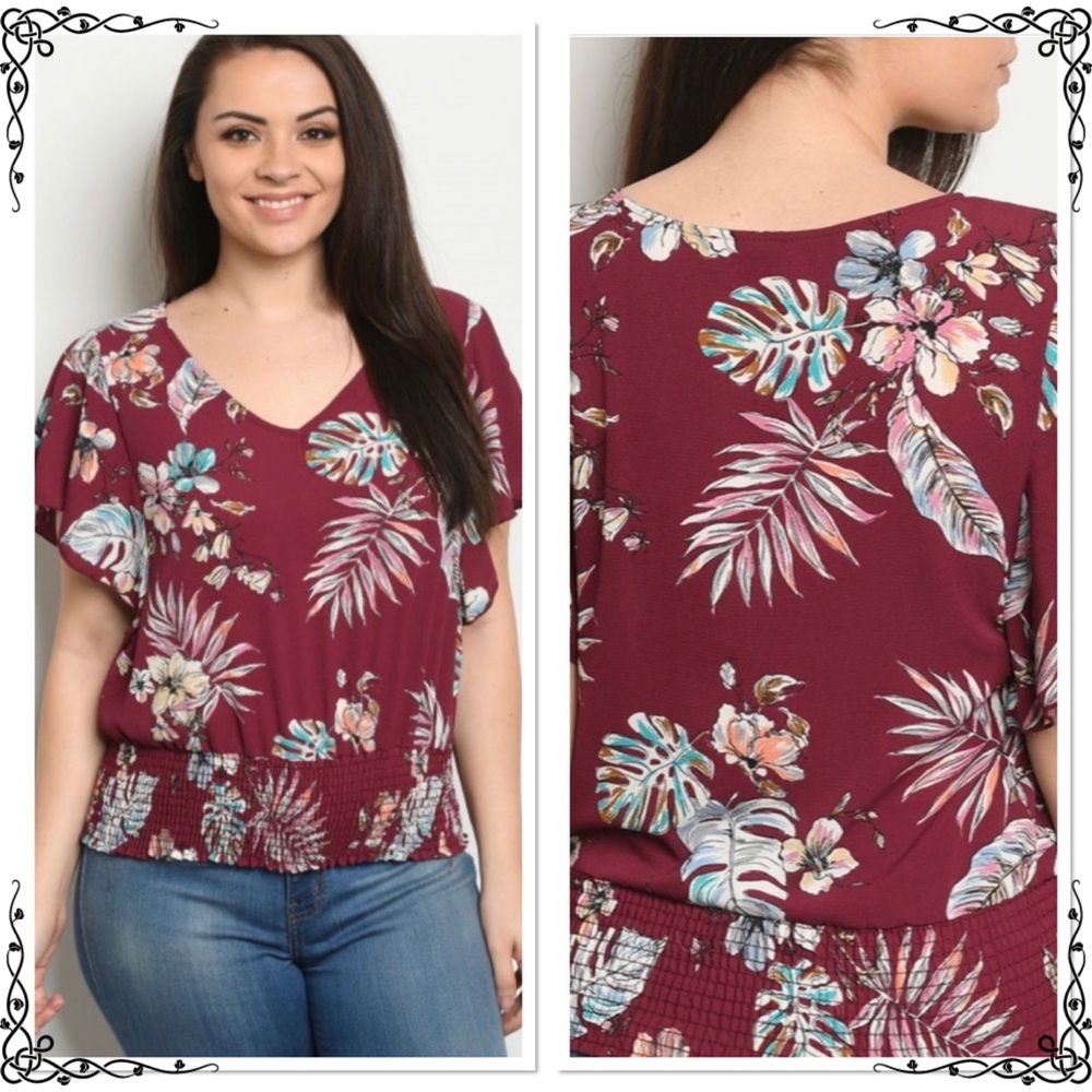 PLUS SIZE FLORAL Peasant Top
